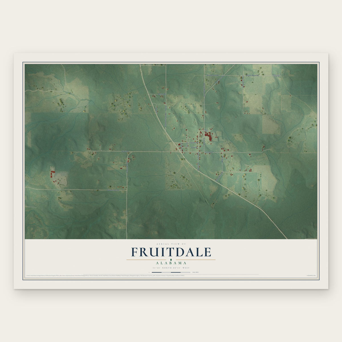 Fruitdale, Alabama map print, the full design