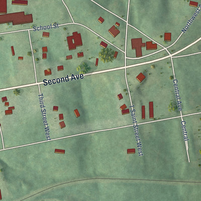 Close-up of the map of Fruithurst, Alabama print showing street and building detail