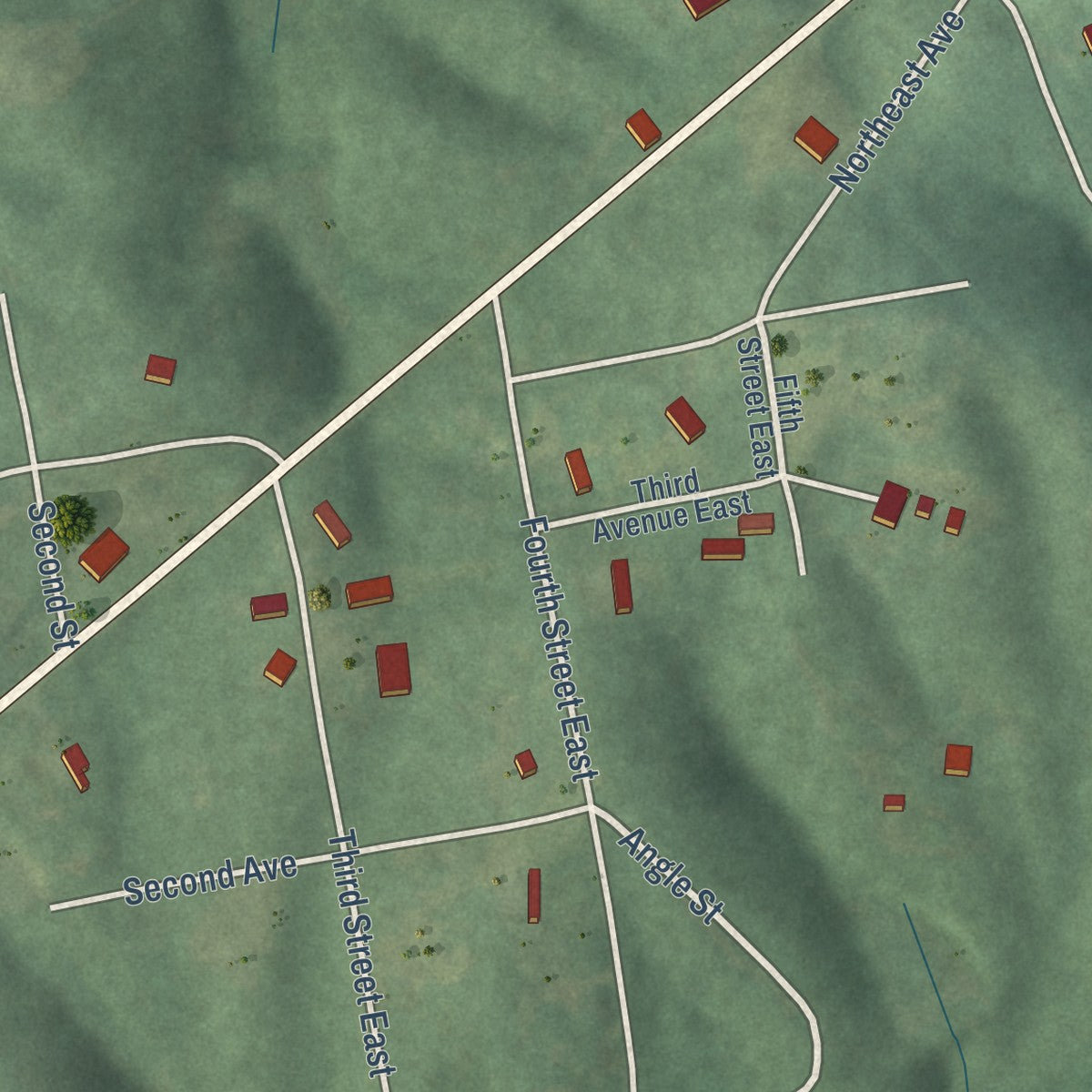 Second close-up of the map of Fruithurst, Alabama print showing more streets and buildings