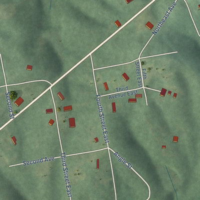 Second close-up of the map of Fruithurst, Alabama print showing more streets and buildings
