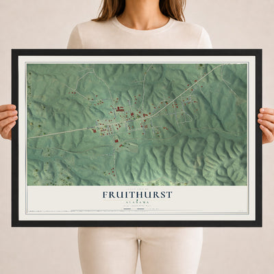 Map of Fruithurst, Alabama, 18 x 24 inch print in a black wood frame