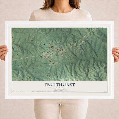 Map of Fruithurst, Alabama, 18 x 24 inch print in a white wood frame