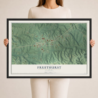 Map of Fruithurst, Alabama, 24 x 36 inch print in a black wood frame