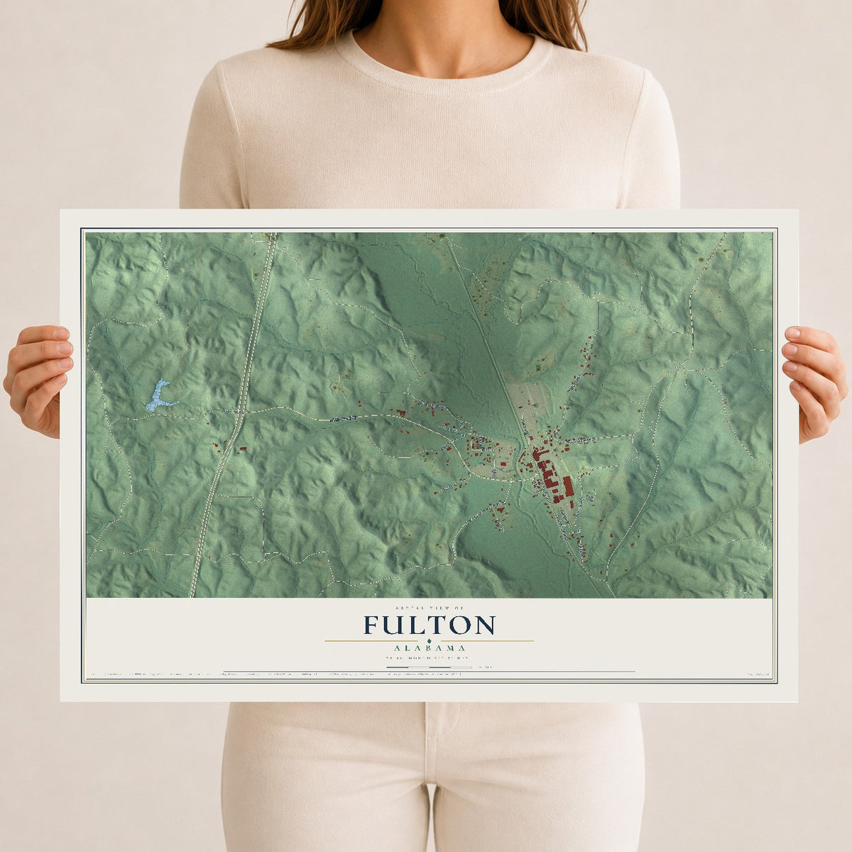 Map of Fulton, Alabama, 12 x 18 inch unframed archival matte print