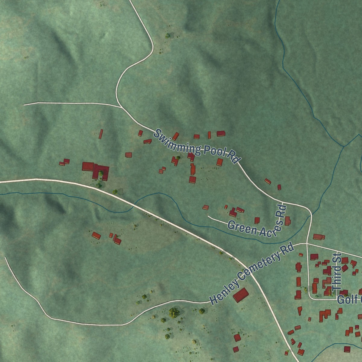 Second close-up of the map of Fulton, Alabama print showing more streets and buildings