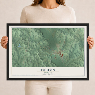Map of Fulton, Alabama, 12 x 18 inch print in a black wood frame