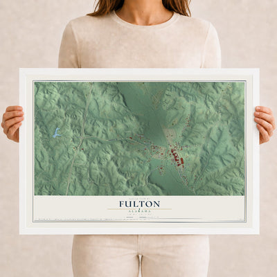 Map of Fulton, Alabama, 12 x 18 inch print in a white wood frame
