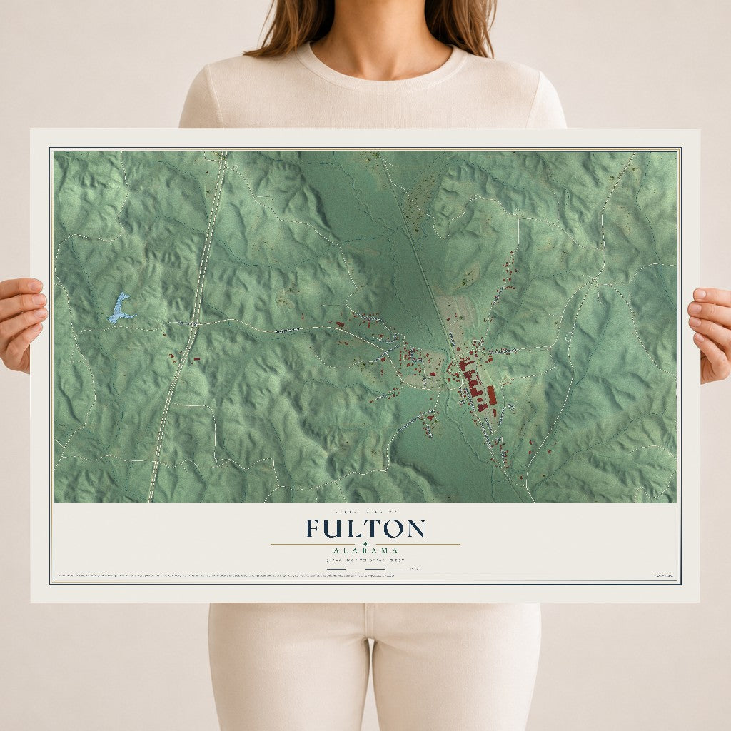 Map of Fulton, Alabama, 18 x 24 inch unframed archival matte print