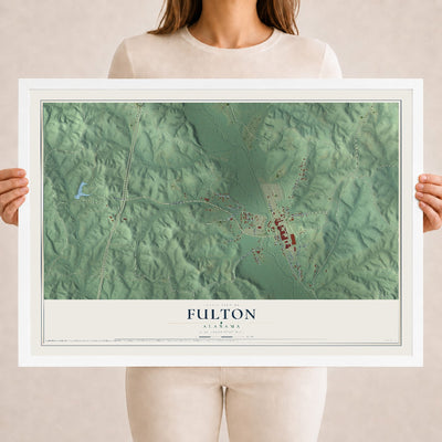 Map of Fulton, Alabama, 18 x 24 inch print in a white wood frame