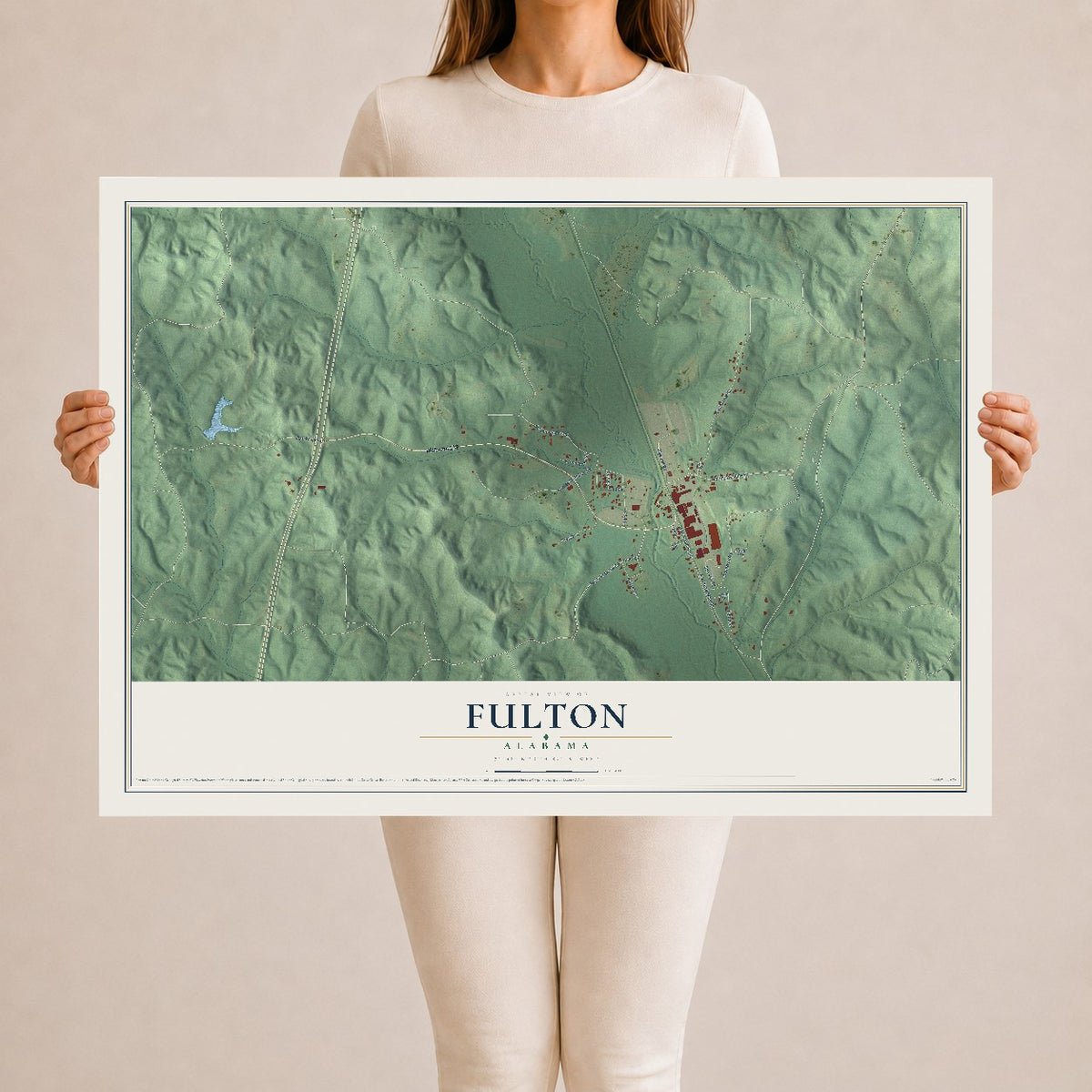 Map of Fulton, Alabama, 24 x 36 inch unframed archival matte print