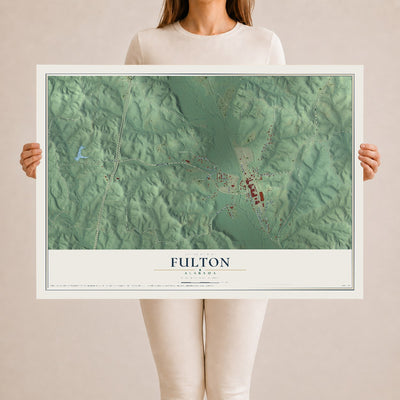 Map of Fulton, Alabama, 24 x 36 inch unframed archival matte print