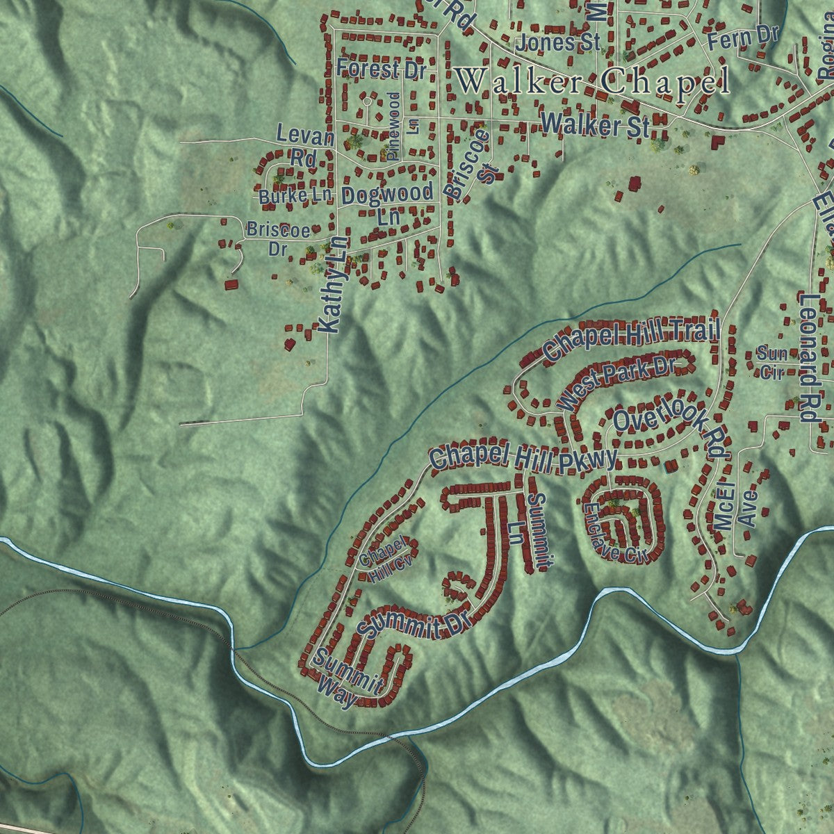 Second close-up of the map of Fultondale, Alabama print showing more streets and buildings