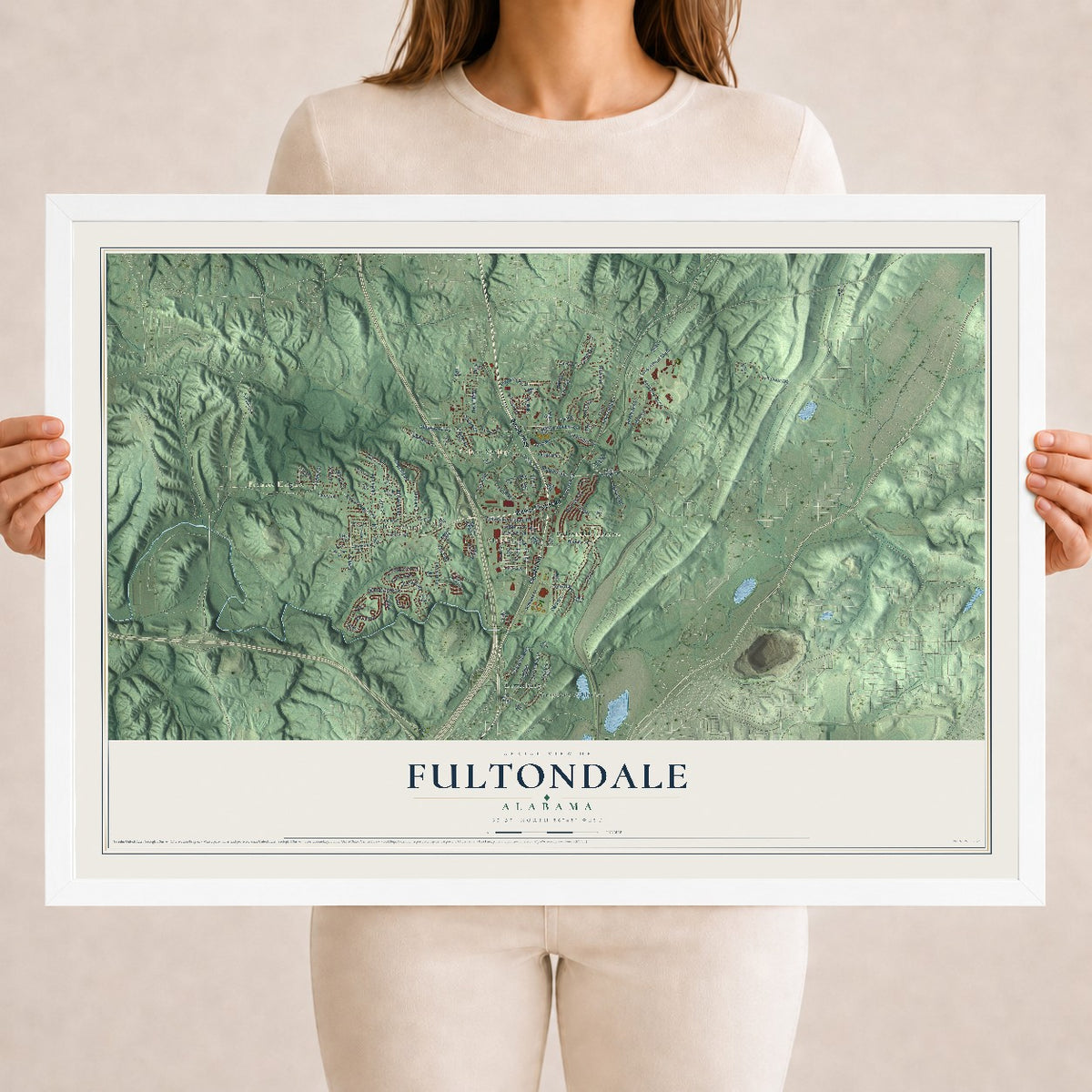 Map of Fultondale, Alabama, 18 x 24 inch print in a white wood frame
