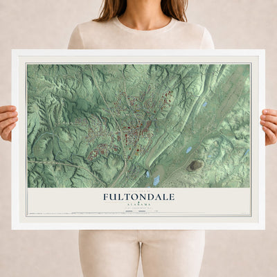 Map of Fultondale, Alabama, 18 x 24 inch print in a white wood frame
