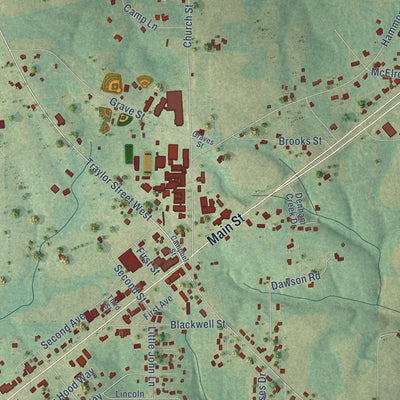 Close-up of the map of Fyffe, Alabama print showing street and building detail