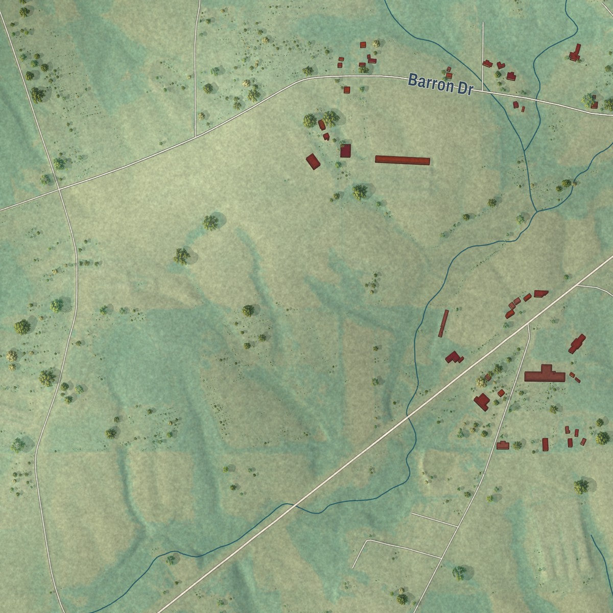 Second close-up of the map of Fyffe, Alabama print showing more streets and buildings