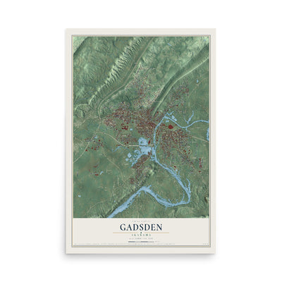 Map of Gadsden, Alabama, 12 x 18 inch unframed archival matte print