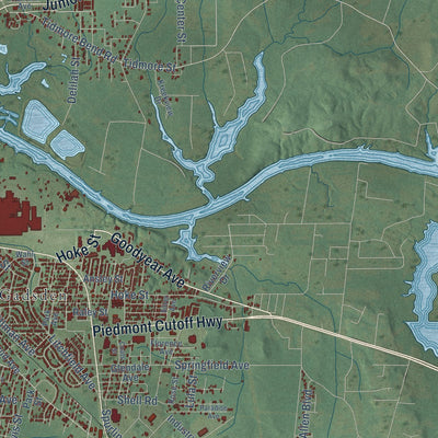 Second close-up of the map of Gadsden, Alabama print showing more streets and buildings