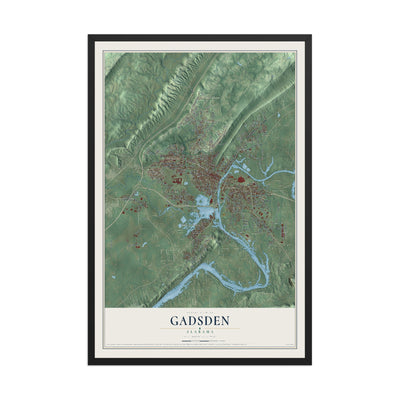 Map of Gadsden, Alabama, 12 x 18 inch print in a black wood frame