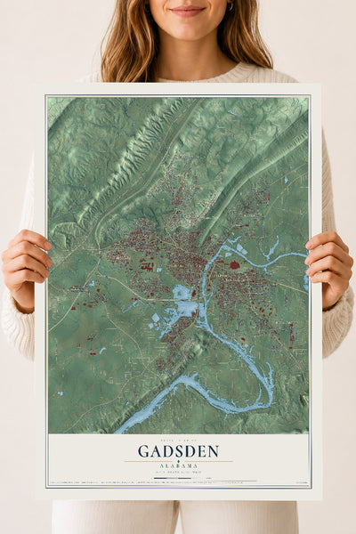 Map of Gadsden, Alabama, 18 x 24 inch unframed archival matte print