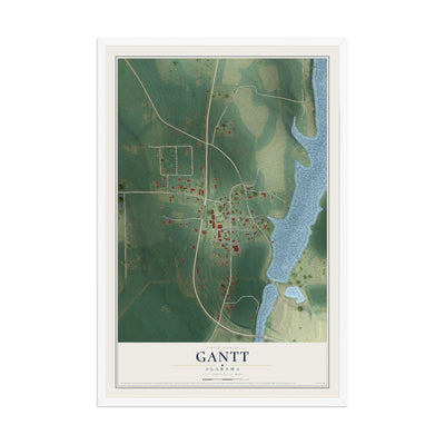 Map of Gantt, Alabama, 12 x 18 inch print in a white wood frame