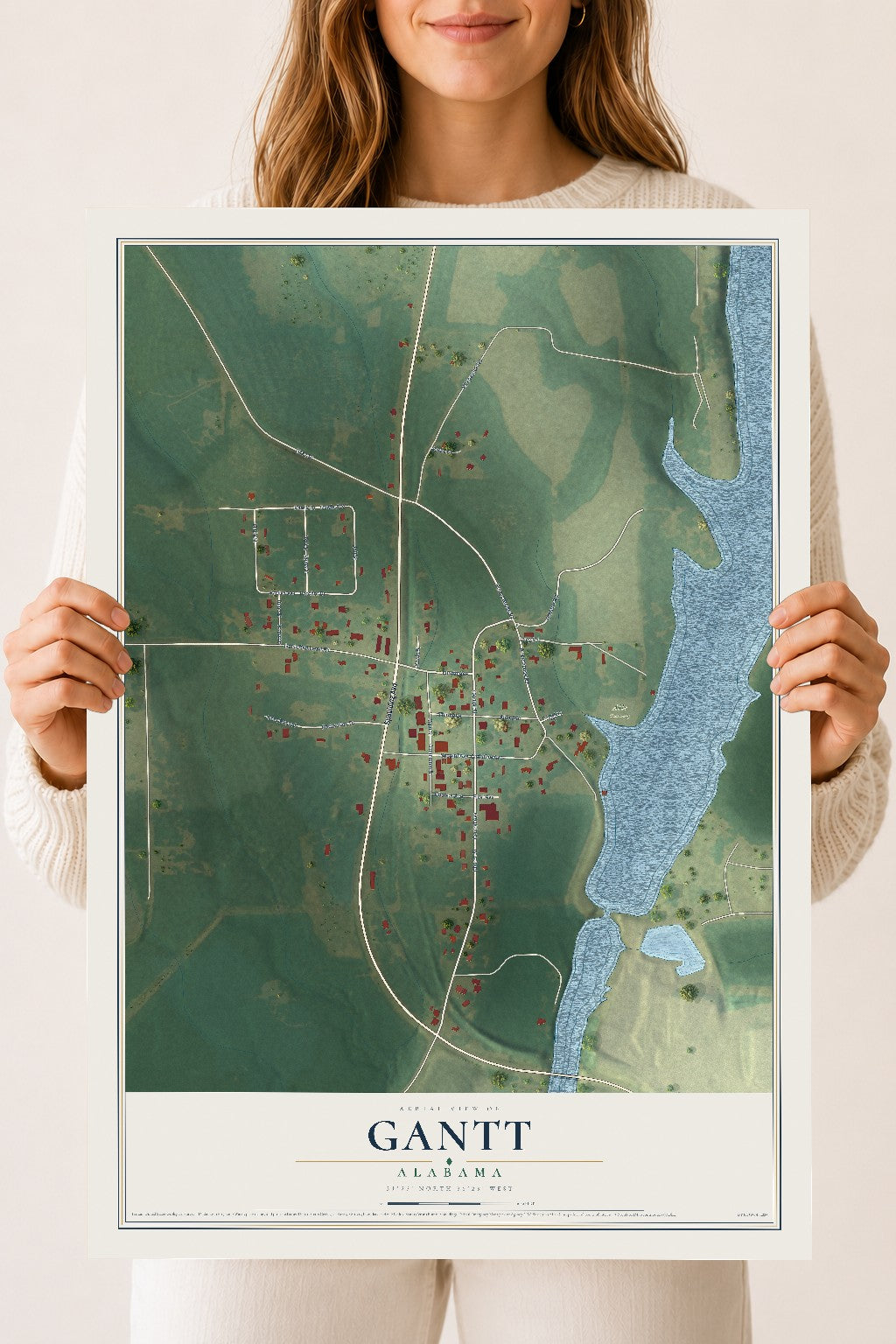 Map of Gantt, Alabama, 18 x 24 inch unframed archival matte print