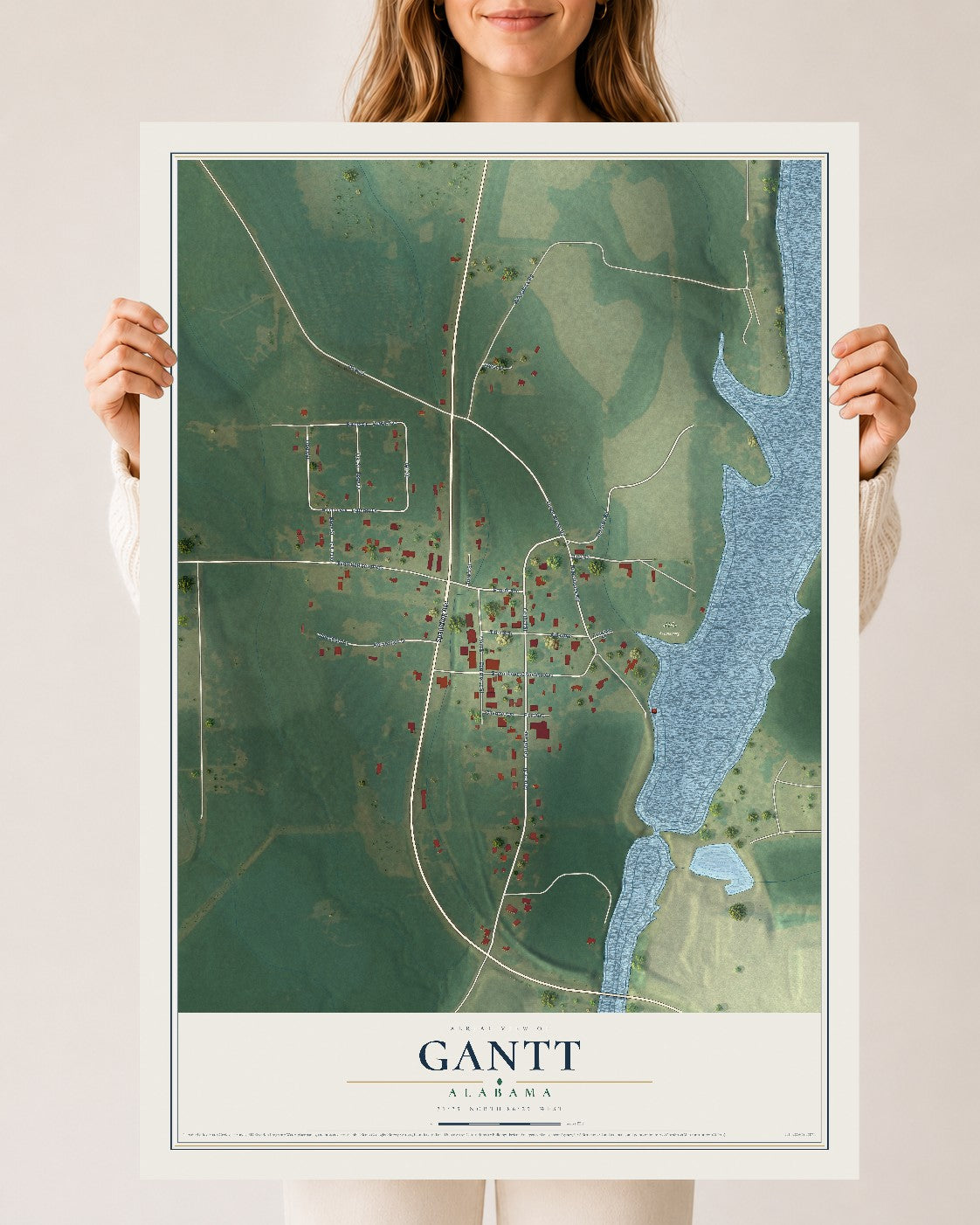 Map of Gantt, Alabama, 24 x 36 inch unframed archival matte print