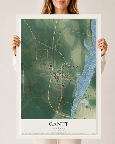 Map of Gantt, Alabama, 24 x 36 inch unframed archival matte print