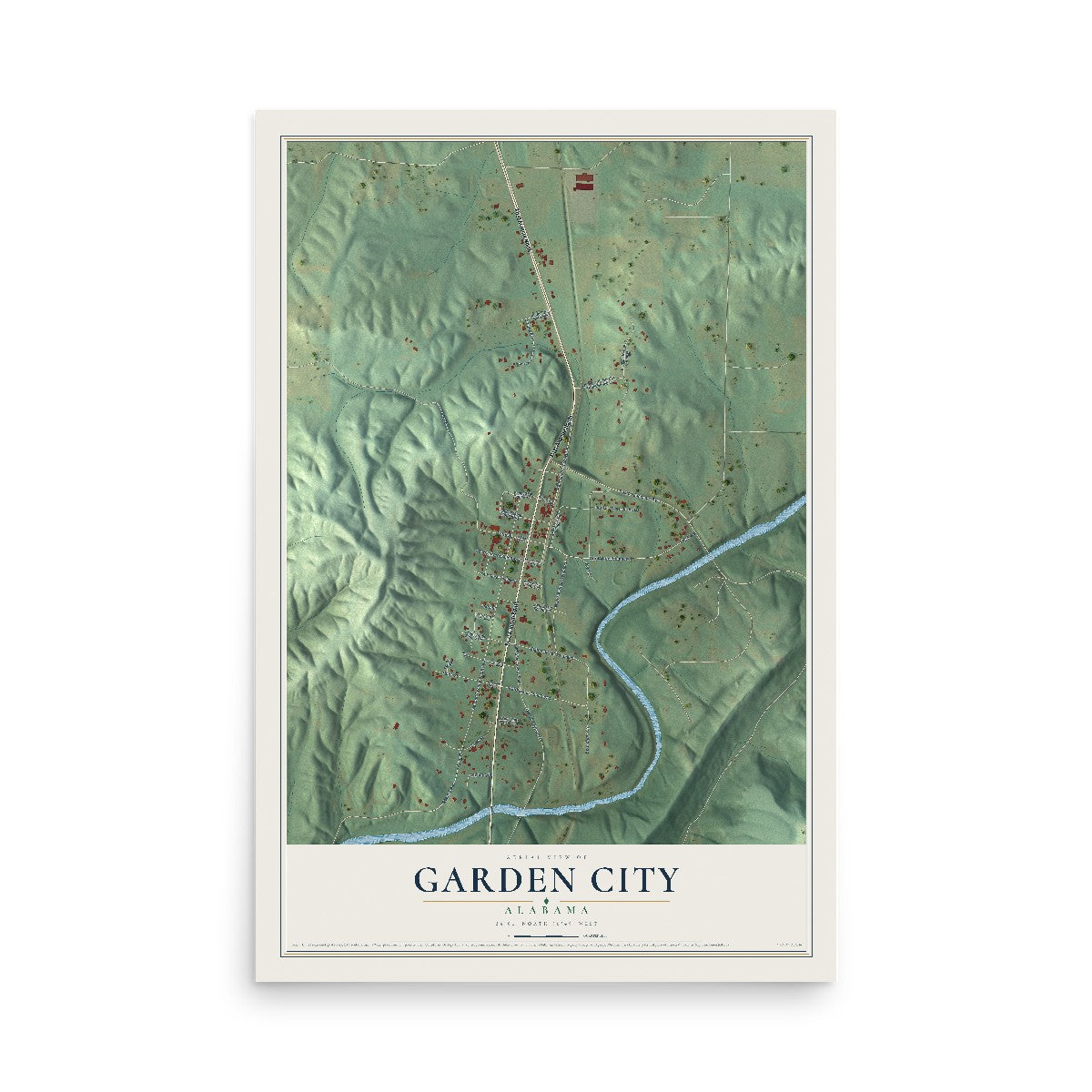 Map of Garden City, Alabama, 12 x 18 inch unframed archival matte print