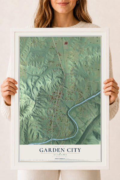 Map of Garden City, Alabama, 18 x 24 inch print in a white wood frame