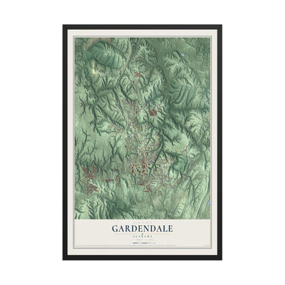 Map of Gardendale, Alabama, 12 x 18 inch print in a black wood frame