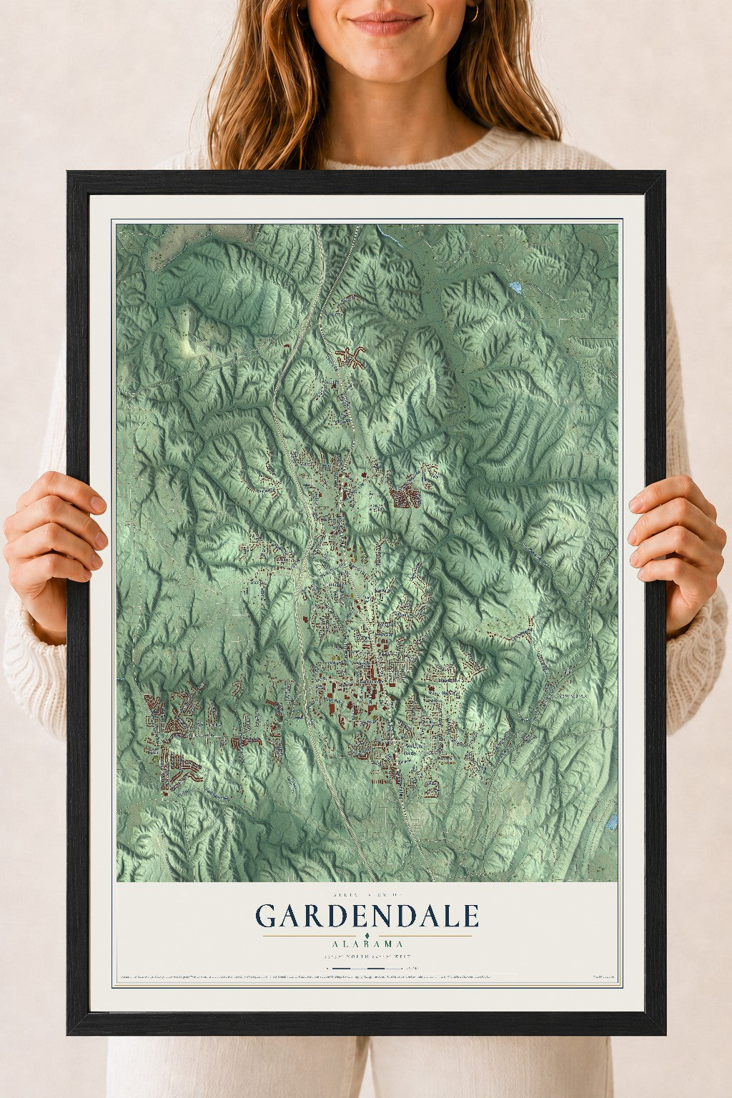 Map of Gardendale, Alabama, 18 x 24 inch print in a black wood frame