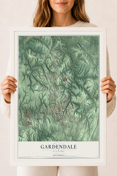 Map of Gardendale, Alabama, 18 x 24 inch print in a white wood frame