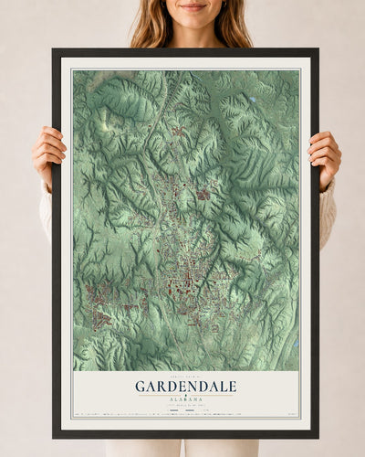 Map of Gardendale, Alabama, 24 x 36 inch print in a black wood frame