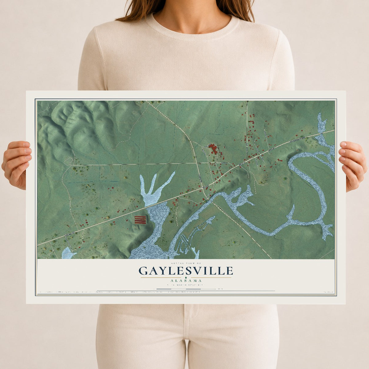 Map of Gaylesville, Alabama, 12 x 18 inch unframed archival matte print