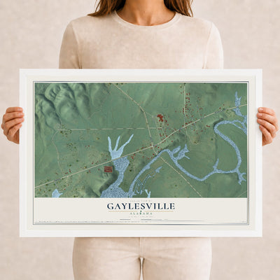 Map of Gaylesville, Alabama, 12 x 18 inch print in a white wood frame