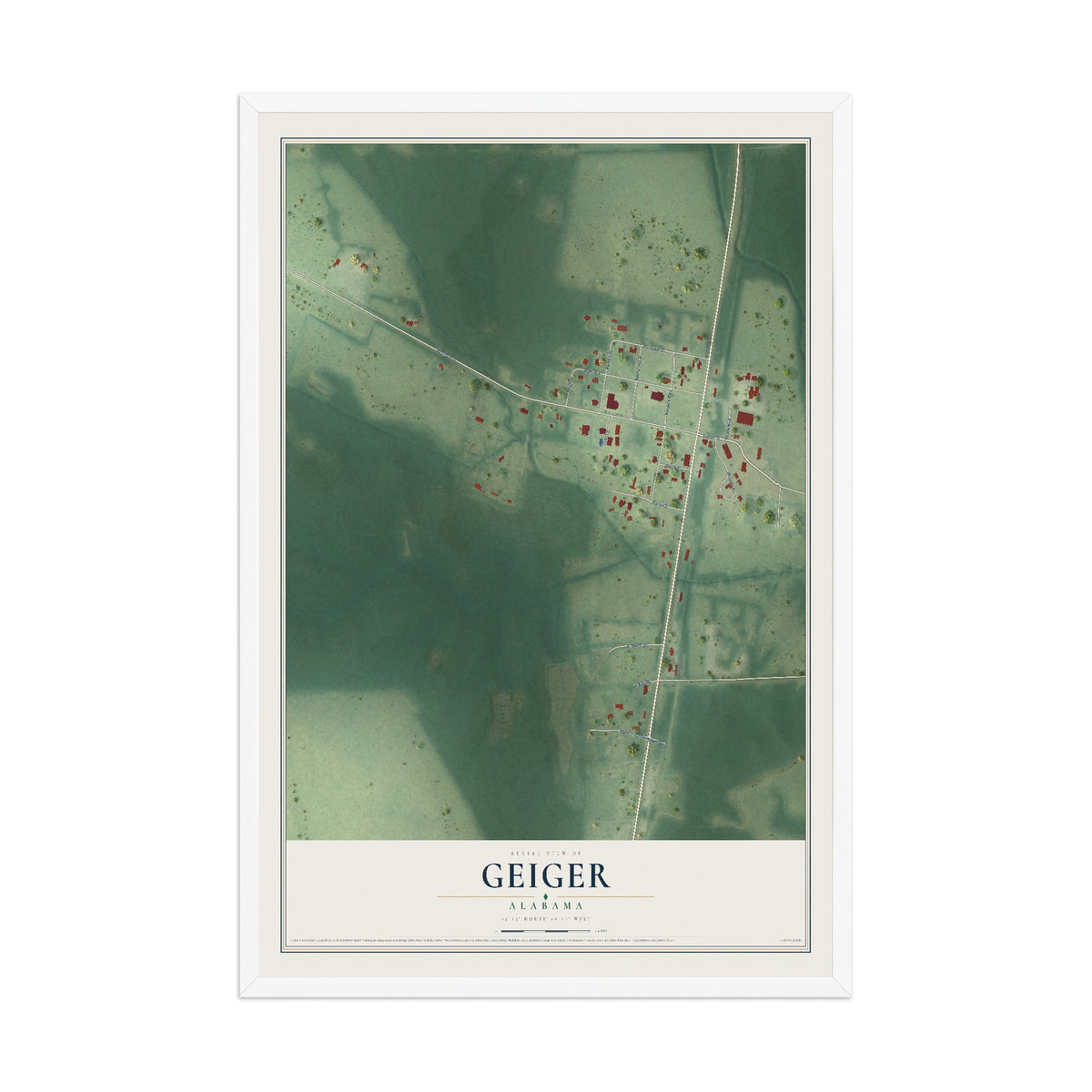 Map of Geiger, Alabama, 12 x 18 inch print in a white wood frame