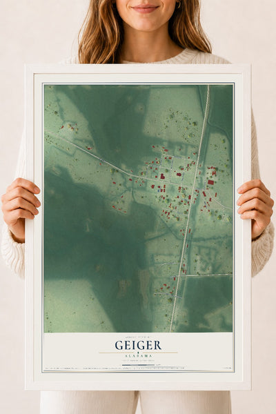 Map of Geiger, Alabama, 18 x 24 inch print in a white wood frame