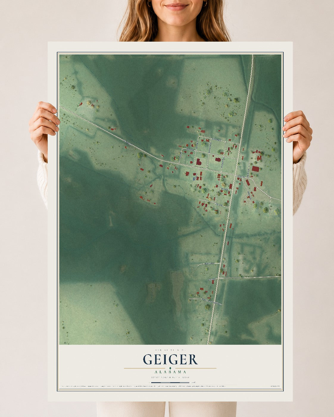 Map of Geiger, Alabama, 24 x 36 inch unframed archival matte print