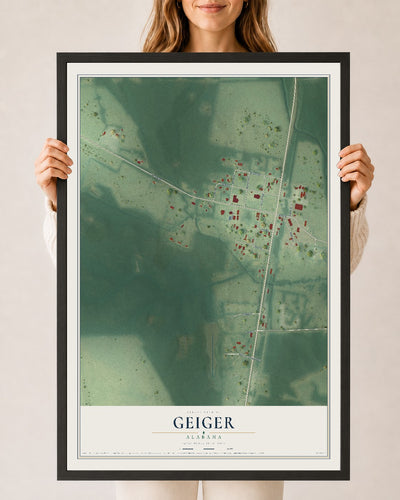 Map of Geiger, Alabama, 24 x 36 inch print in a black wood frame
