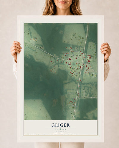 Map of Geiger, Alabama, 24 x 36 inch print in a white wood frame