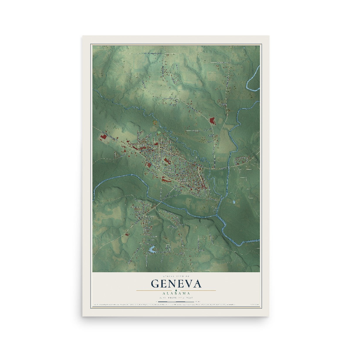 Map of Geneva, Alabama, 12 x 18 inch unframed archival matte print