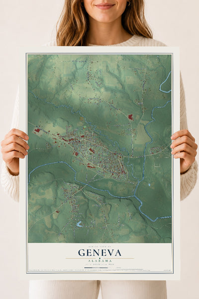 Map of Geneva, Alabama, 18 x 24 inch unframed archival matte print