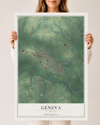 Map of Geneva, Alabama, 24 x 36 inch unframed archival matte print