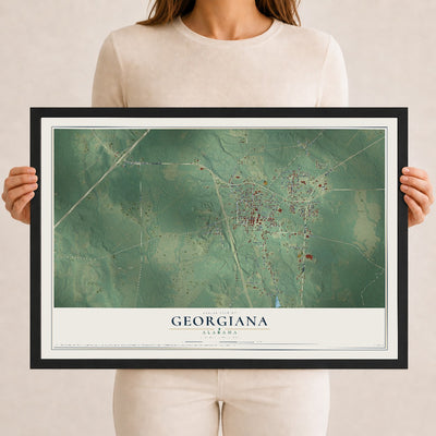 Map of Georgiana, Alabama, 12 x 18 inch print in a black wood frame