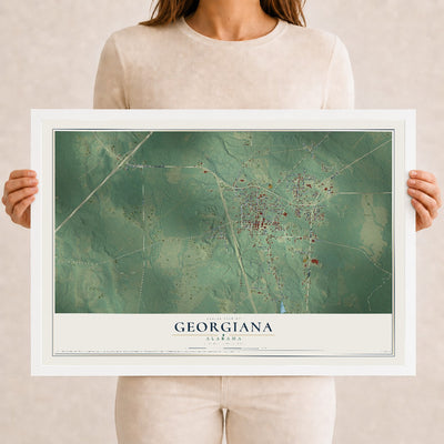 Map of Georgiana, Alabama, 12 x 18 inch print in a white wood frame