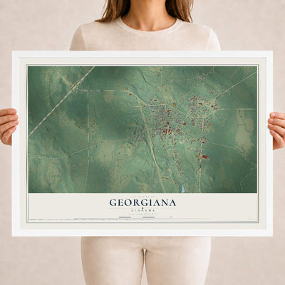 Map of Georgiana, Alabama, 18 x 24 inch print in a white wood frame