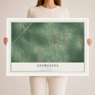 Map of Georgiana, Alabama, 24 x 36 inch print in a white wood frame