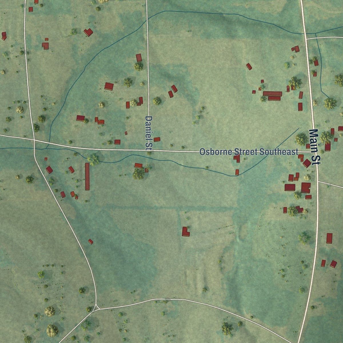 Second close-up of the map of Geraldine, Alabama print showing more streets and buildings