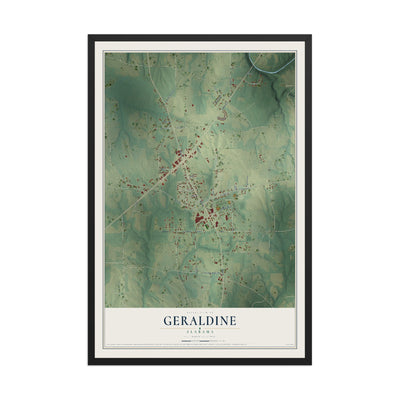 Map of Geraldine, Alabama, 12 x 18 inch print in a black wood frame